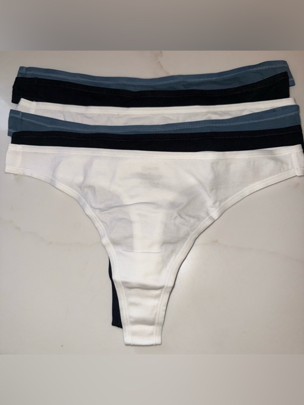 Quince Quince Organic Thong Hi Rise Black/White/Ocean Blue 6 Pack Sz M